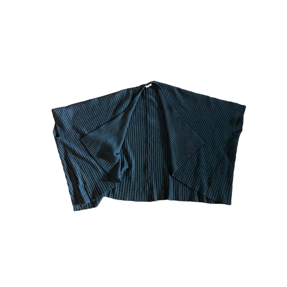 Women M Anthropologie Pure + Good Ribbed Charcoal Gray Shrug Sweater Top